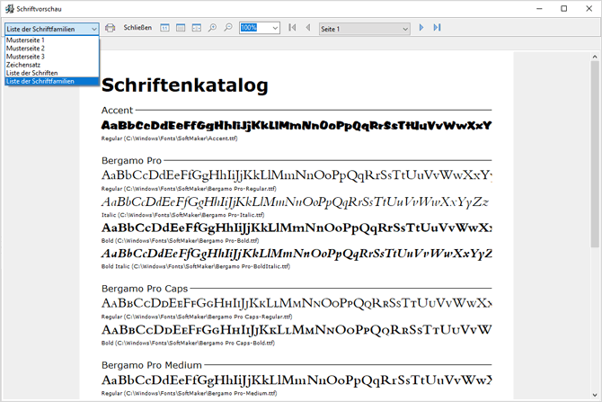 Einen Schriftenkatalog ausdrucken