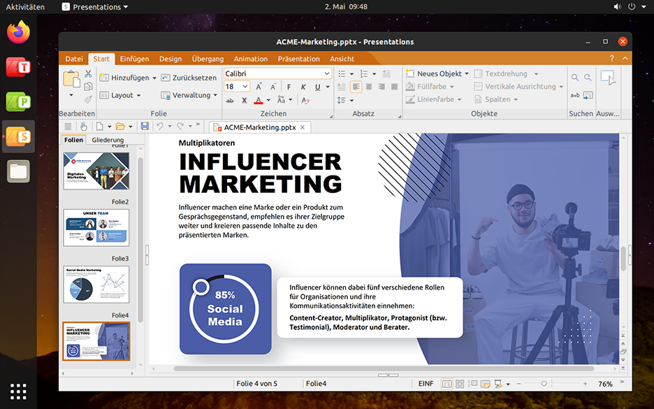 Presentations für Linux, die DSGVO-konforme Alternative zu Microsoft PowerPoint.