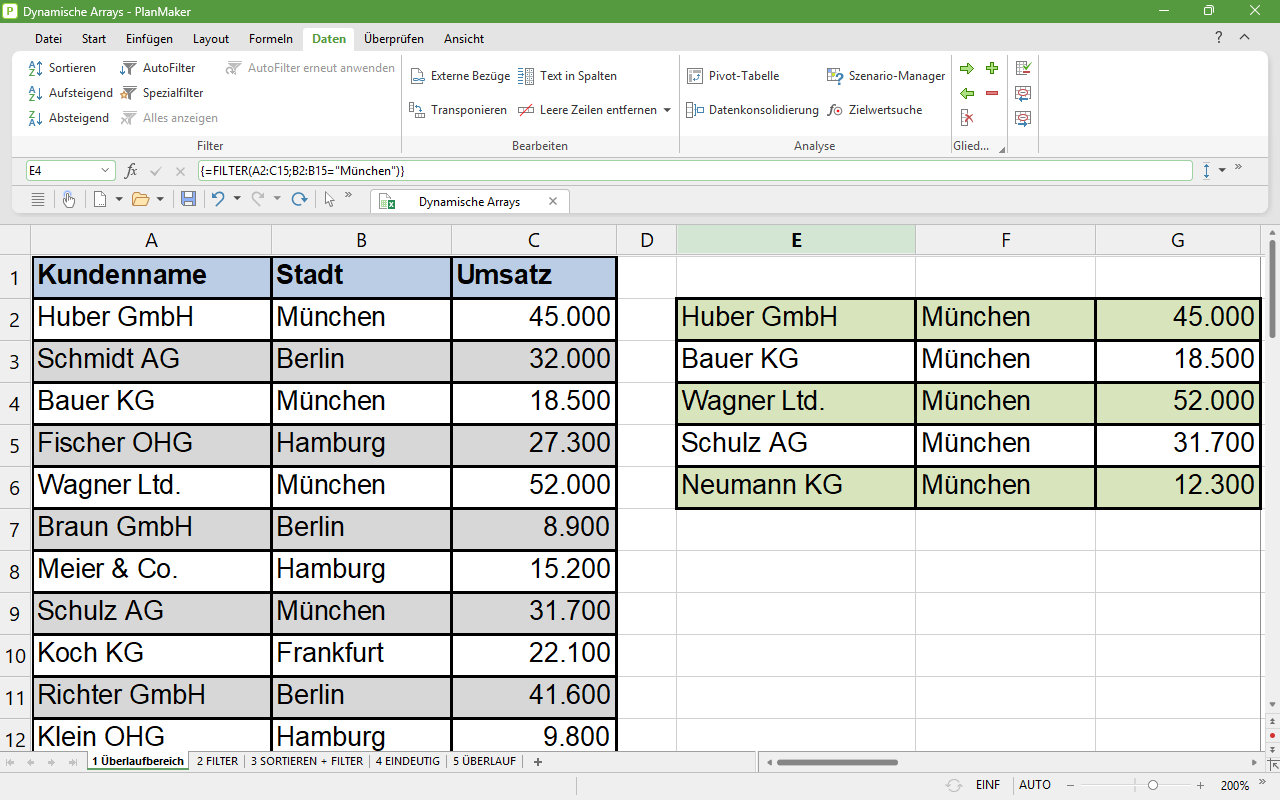 Dynamische Arrays in PlanMaker