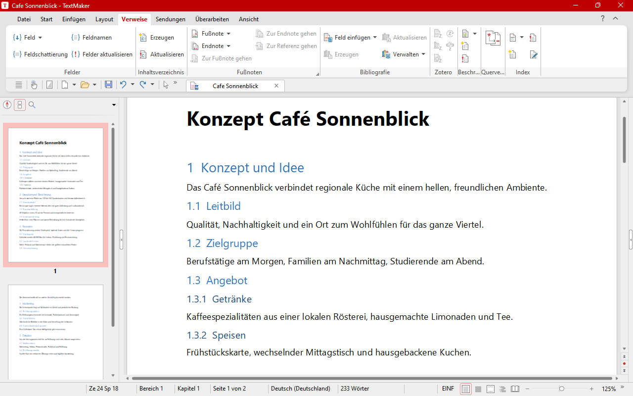 Verbesserte Gliederungsansicht in TextMaker